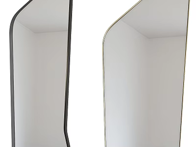 Two Modern Irregular Shaped Mirrors With Black And Gold Frames For Minimalist Decor 3d model