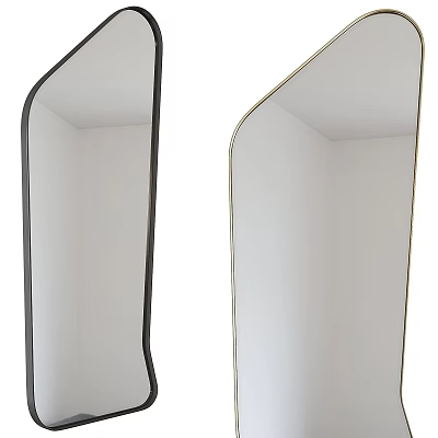 Two Modern Irregular Shaped Mirrors With Black And Gold Frames For Minimalist Decor 3d model
