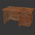 Vintage Wooden Desk With Four Drawers And Natural Wood Grain Surface
