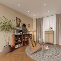 Cozy Public Office Space Interior With Bookshelf Green Plant Artwork And Floor Lamp