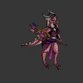 Fantasy Game Character With Pink Skin Purple Outfit And Magical Staff