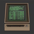 Brown Vintage Computer With Green Screen Displaying Code And Keyboard 3d model