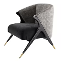 Modern Leisure Chair With Textured Gray Backrest Black Velvet Seat And Golden Metal Legs