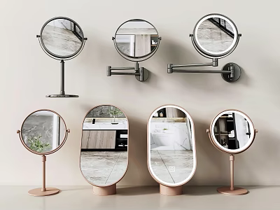 Modern Tabletop And Wall Mounted Mirrors With Round Oval Shapes And Metal Stand Designs 3d model