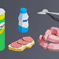 Fish Surrounded By Various Foods Such As Banana Apple Burger Sushi And Drinks