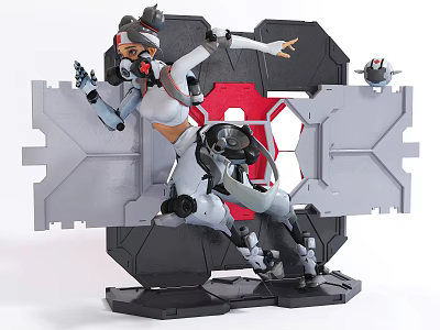 Sci Fi Female Warrior Game Movie Character In Battle Pose With Mechanical Armor And Detailed Action Figure 3d model