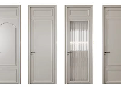 White Hinged Doors With Various Panel Designs Glass Inserts And Mirror 3d model