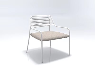 Modern Single Chair Featuring White Metal Frame Slatted Backrest And Beige Cushioned Seat 3d model