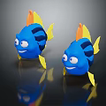 Adorable Blue Cartoon Fish Dolls With Yellow Orange Fins And Smiling Faces