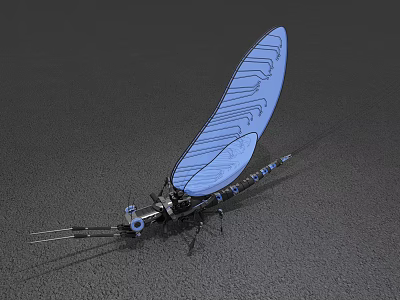Smart Machine Dragonfly Like With Blue Transparent Wings And Mechanical Structure 3d model