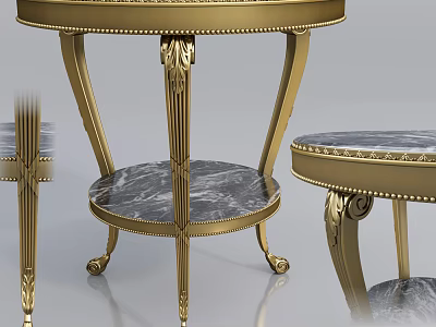 Elegant Golden Round Accent Table With Carved Legs And Marble Top 3d model