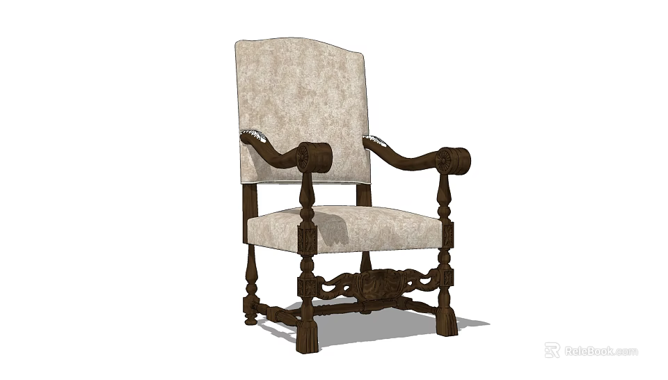 Classic Style Single Sofa with Wooden Frame and Fabric Upholstery Carved Arms and Legs 3d model 