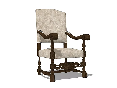 Classic Style Single Sofa with Wooden Frame and Fabric Upholstery Carved Arms and Legs 3d model