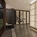 Oriental Style Clubhouse Interior Design With Water Pond Stones Wooden Screens And Carved Ceiling