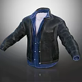 Black Leather Jacket With Blue Denim Shirt And White Inner Layer Design 3d model