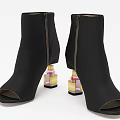 Black Peep Toe Ankle Boots With Zipper And Colorful Heel Design