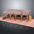 Future Architecture With Wooden Structure Roof Storage Containers Fencing And Sandy Ground