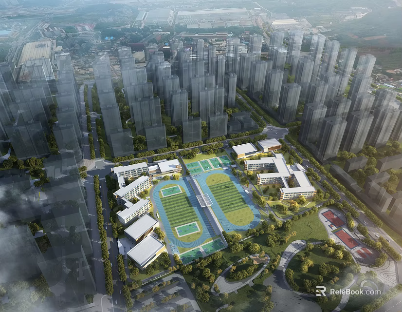 Modern School Campus Buildings With Teaching Blocks Sports Fields And Green Surroundings 3d model 