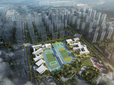Modern School Campus Buildings With Teaching Blocks Sports Fields And Green Surroundings 3d model