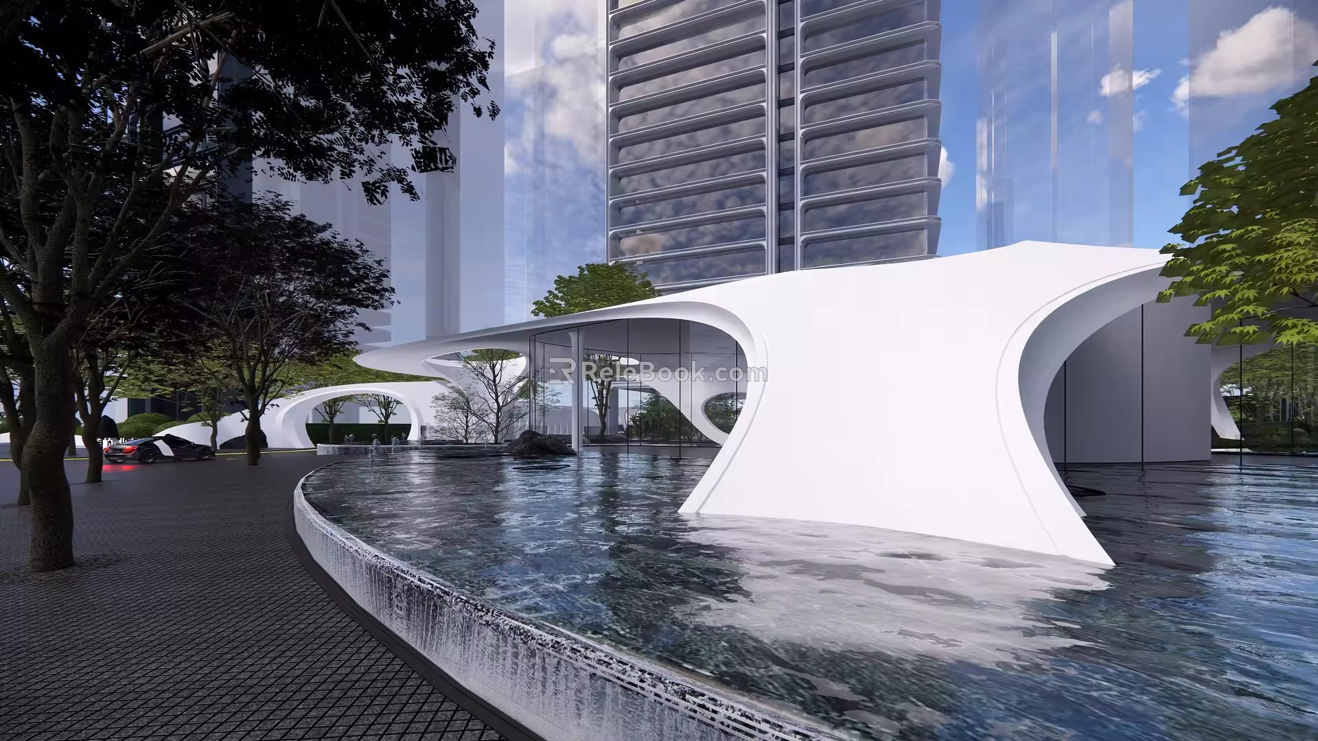 Curvilinear structure of modern gallery 3d model