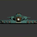 Teal Cosmic Spaceship Design With Circular Ring Neon Lights Cockpit And Mechanical Details