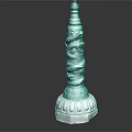 Traditional Green Pillar With Intricate Dragon Carvings And White Base