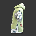 Green Hooded Vest With Front Cartoon Prints Back Cat Design And White Patterned Sleeves