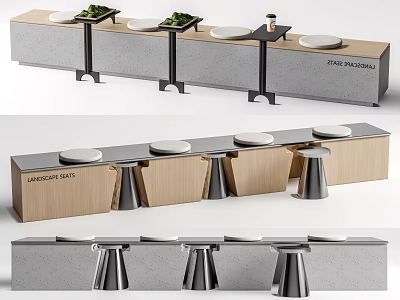 Modern Table And Stool Set With Wooden Panels And Metal Legs For Dining Area 3d model