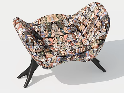 Stylish Cartoon Patterned Fabric Chair With Unique Design And Black Legs 3d model