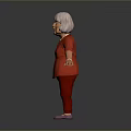 Woman With White Hair Wearing Red Outfit Necklace Bracelets And Purple Shoes