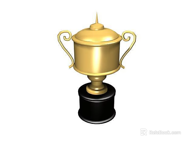 Golden Trophy Award With Two Handles Black Base And Spire On Top 3d model 