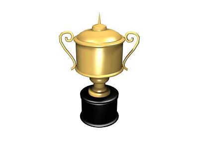Golden Trophy Award With Two Handles Black Base And Spire On Top 3d model