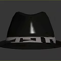 Black Fashionable Hat With Pink Ribbon Band On Dark Reflective Surface
