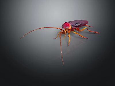 Red and Brown Cockroach With Long Antennae And Yellow Legs On Dark Background 3d model