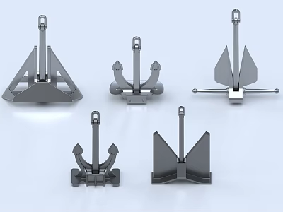 Various Types Of Industrial Marine Anchor Equipment With Different Structural Designs 3d model