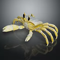 Yellow Crab With Black Eyes And Claws On Black Reflective Background