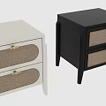 Modern Black Nightstand With Sleek Wooden Frame Two Woven Drawers And Metal Handles
