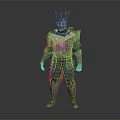 Medieval Warrior Character In Silver Armor With Spiked Helmet And Blue Decorations