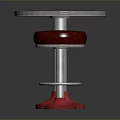 Three Purple Stools With Silver Rings And Red Bases By Pink Round Table