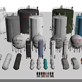 Industrial Storage Tanks Featuring Various Sizes Different Colors And Cylindrical Spherical Shapes 3d model