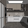 Modern Kitchen Interior Design With Gray Cabinets Marble Countertops And Stainless Steel Appliances