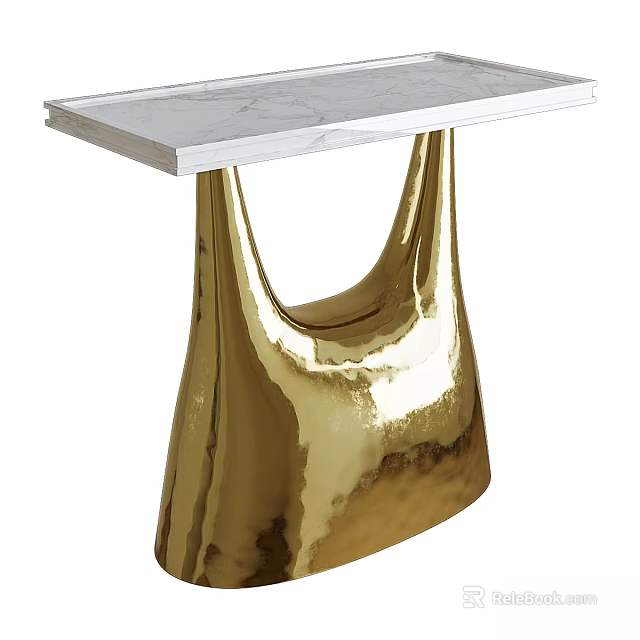 Modern Dining Table With White Marble Top And Gold Metallic Sling Base 3d model 