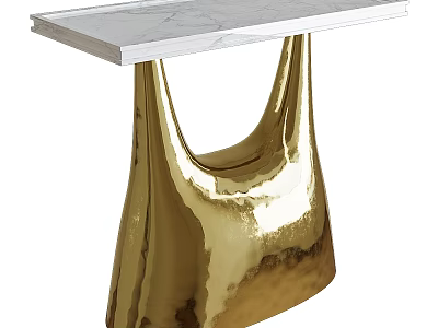 Modern Dining Table With White Marble Top And Gold Metallic Sling Base 3d model