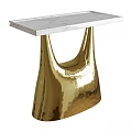 Modern Dining Table With White Marble Top And Gold Metallic Sling Base 3d model