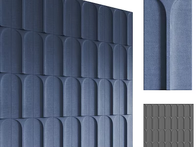 Modern Textured Blue Feature Wall With Arched Panels And Gray Modular Design 3d model
