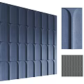 Modern Textured Blue Feature Wall With Arched Panels And Gray Modular Design 3d model