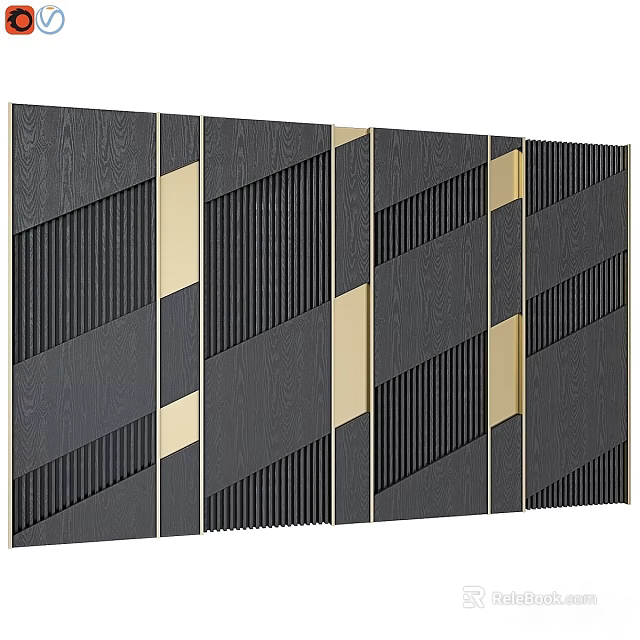 Black Gold Modern Geometric Striped Textured Panel Wall Decor 3d model 
