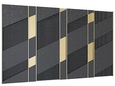 Black Gold Modern Geometric Striped Textured Panel Wall Decor 3d model