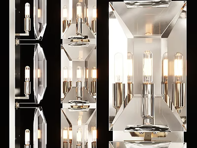 Modern Transparent Glass Wall Lamps With Metallic Base And Illuminated Bulbs 3d model