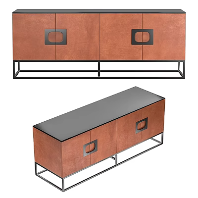 Wooden Entryway Cabinet And Side Cabinet With Brown Body Metal Frame And Black Decorative Handles 3d model